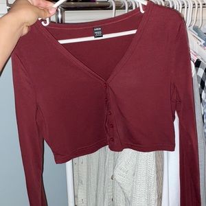SHEIN maroon button up crop (size XL but fits more like a small/medium)